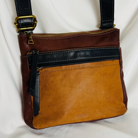 Fossil Handbags - Fossil Colorblock Leather Crossbody Bag | Multi-Zip | Brown/Tan/Black